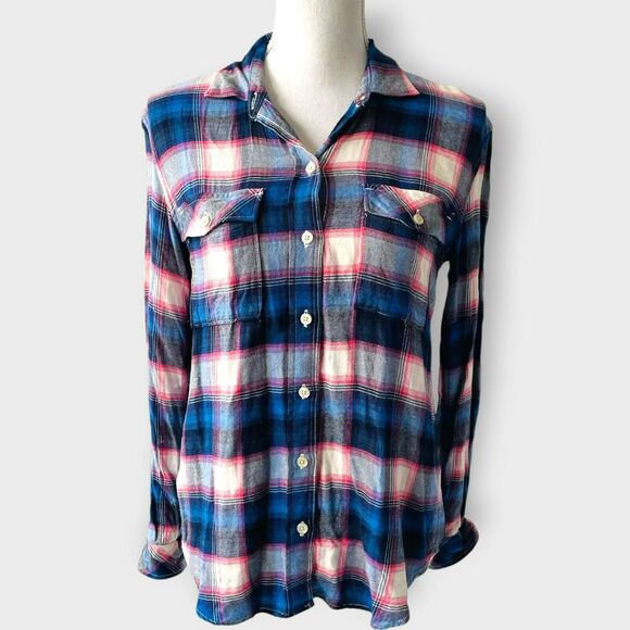 Gap Pendleton Flannel Shirt Boyfriend Fit Button Down Pink Blue Comfy Size Small - Picture 11 of 12
